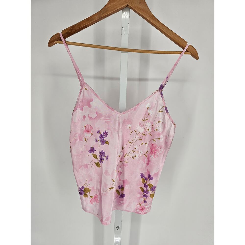 Vintage 1990s BHS Womens Sz M Cropped Satin Pajama Top Light Pink Floral